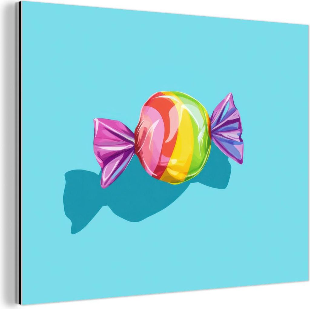 MuchoWow Wanddekoration Metall Metallbild Wandkunst 40x30 cm Blau - Bonbon - Regenbogen MuchoWow Aluminium Gemälde - Dekoration Wohnzimmer