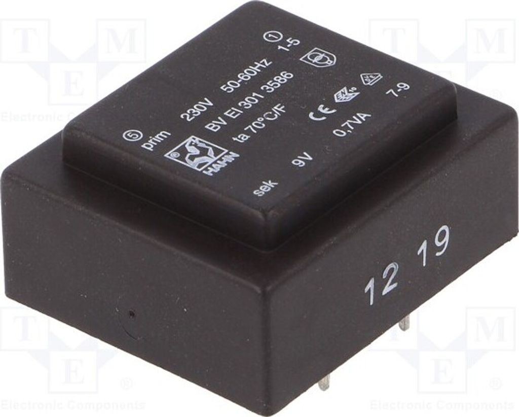 1x Transformator: überzogen 9V 230VAC 78mA 0,7VA Montage: BV EI 301 3586 -Transf