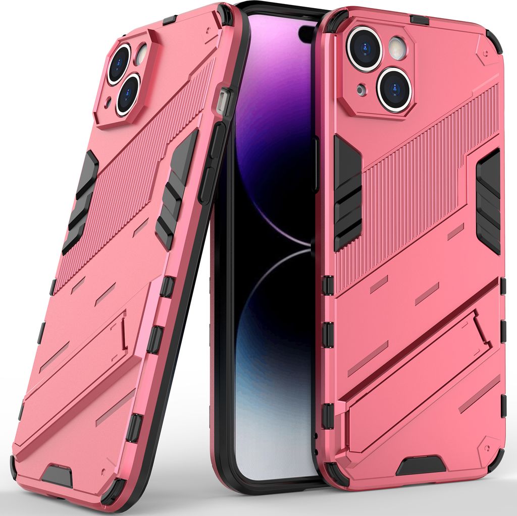 Armor Hülle für iPhone 14 Plus, Hybrid PC TPU Bumper Stoßfestes Schutzhülle mit Standfunktion Rosa