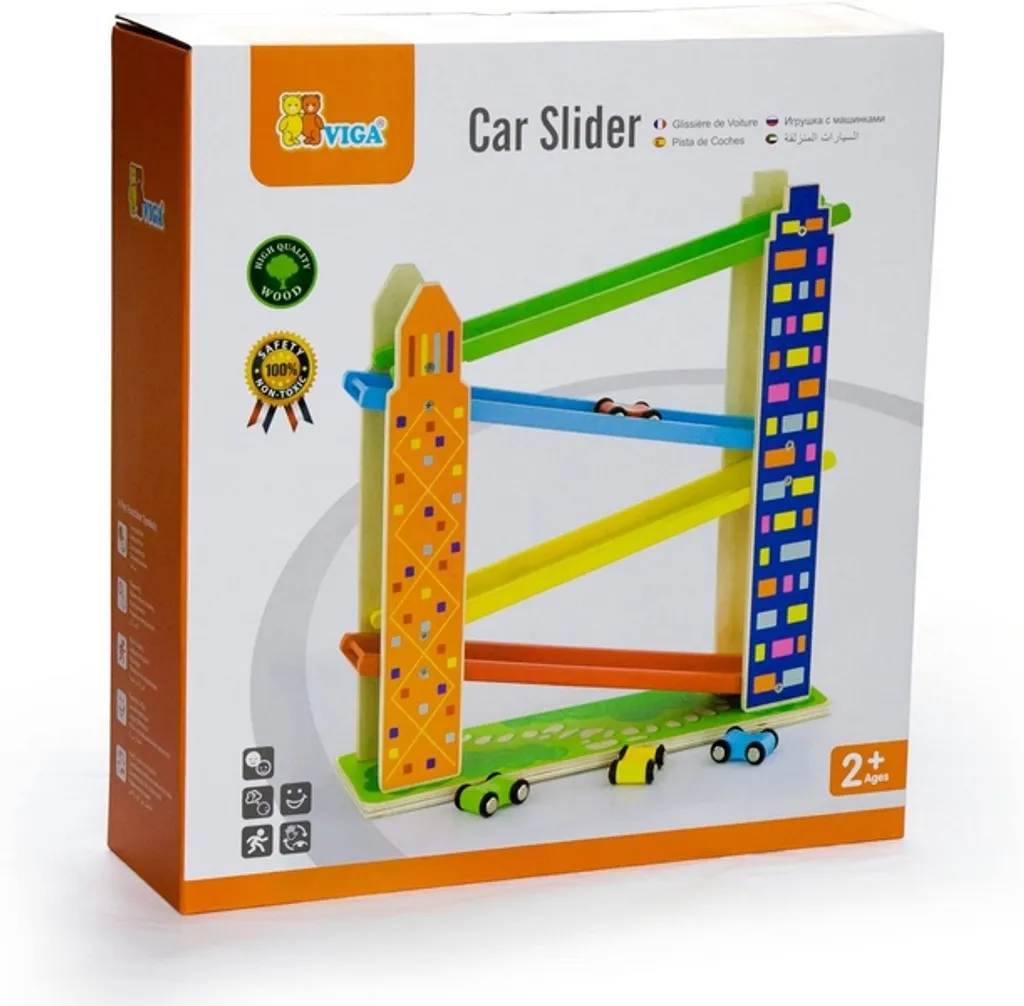Viga Piste en bois 4 voitures - Jouet robuste en bois de hêtre naturel