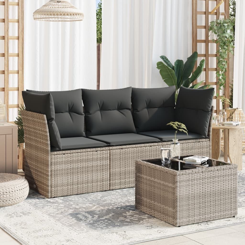 Maison Exclusive - 4-tlg. Garten-Sofagarnitur mit Kissen Hellgrau Poly Rattan