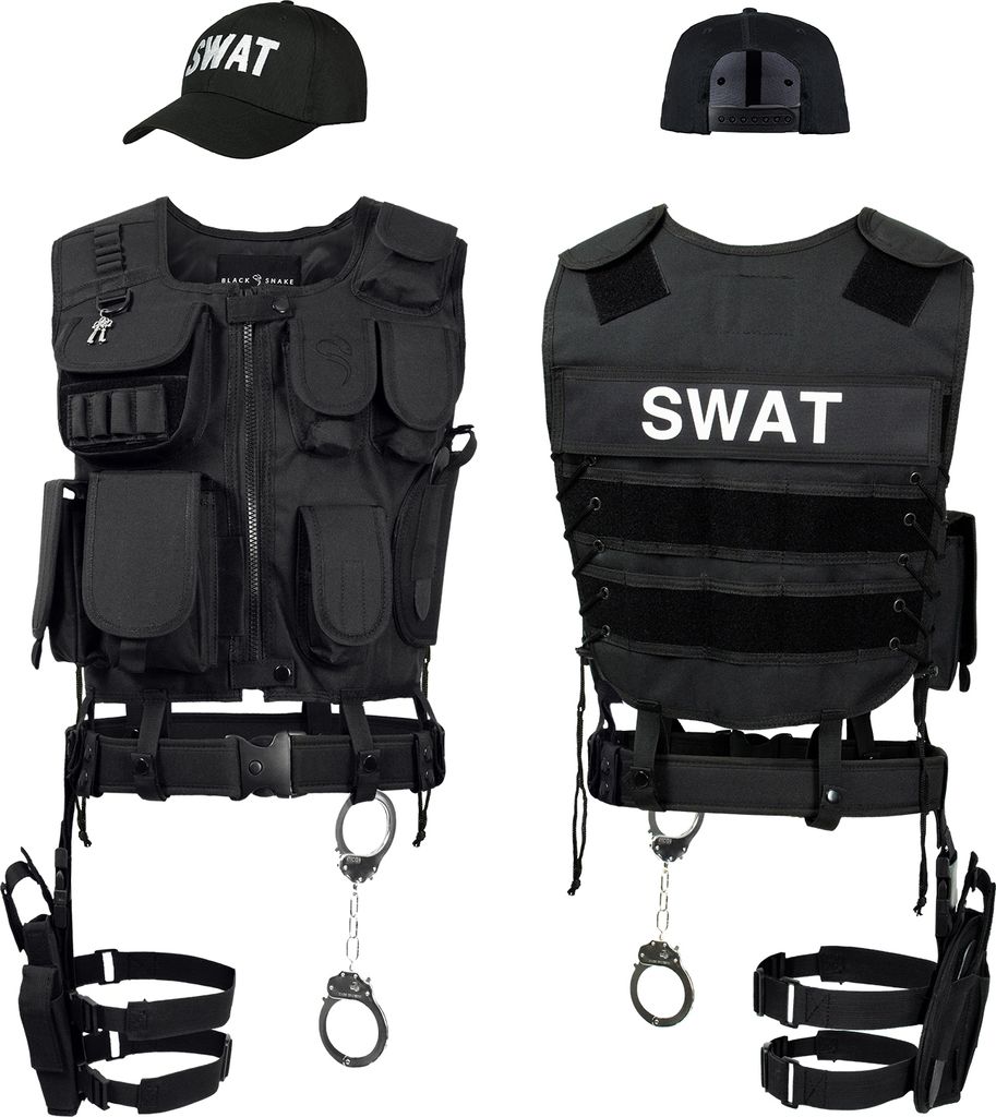 SWAT Polizei Kostüm XL/XXL mit Einsatzweste Holster Produktbild 