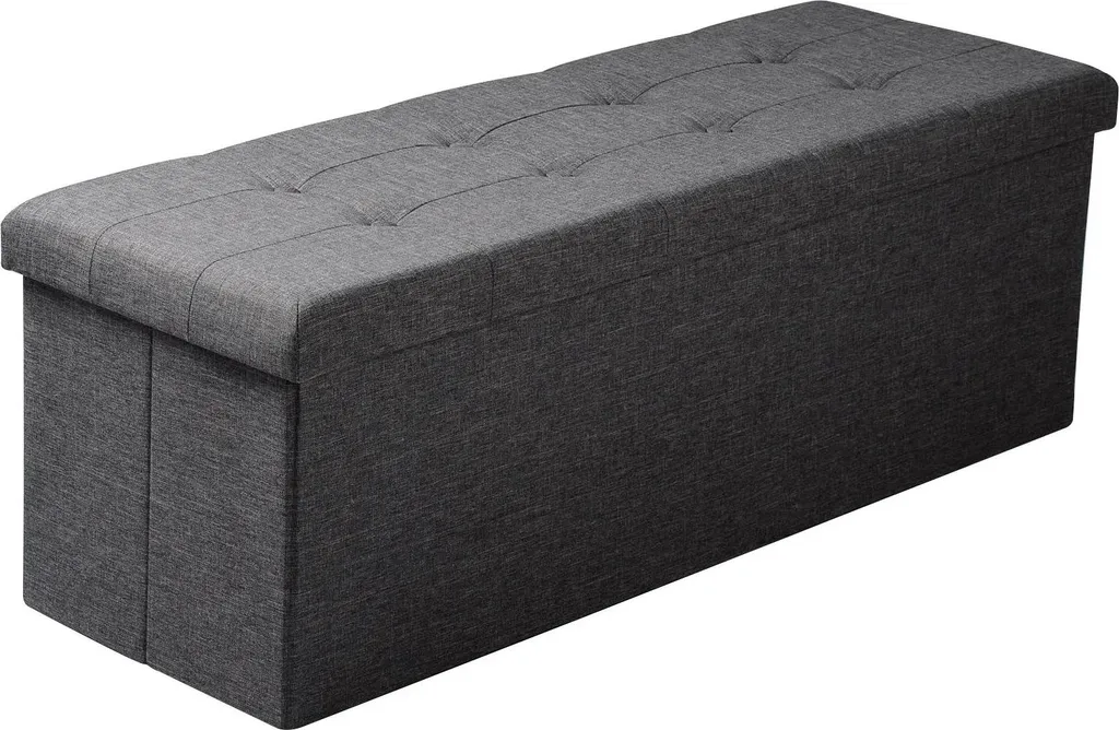 Pouf de rangement gris foncé 110cm en lin - Banc pliable Ottomane XXL