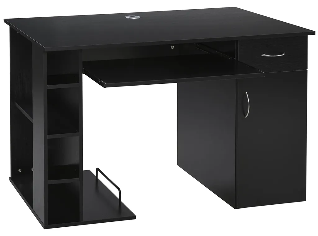 Bureau informatique MDF noir 120x60 cm avec tablette clavier coulissante