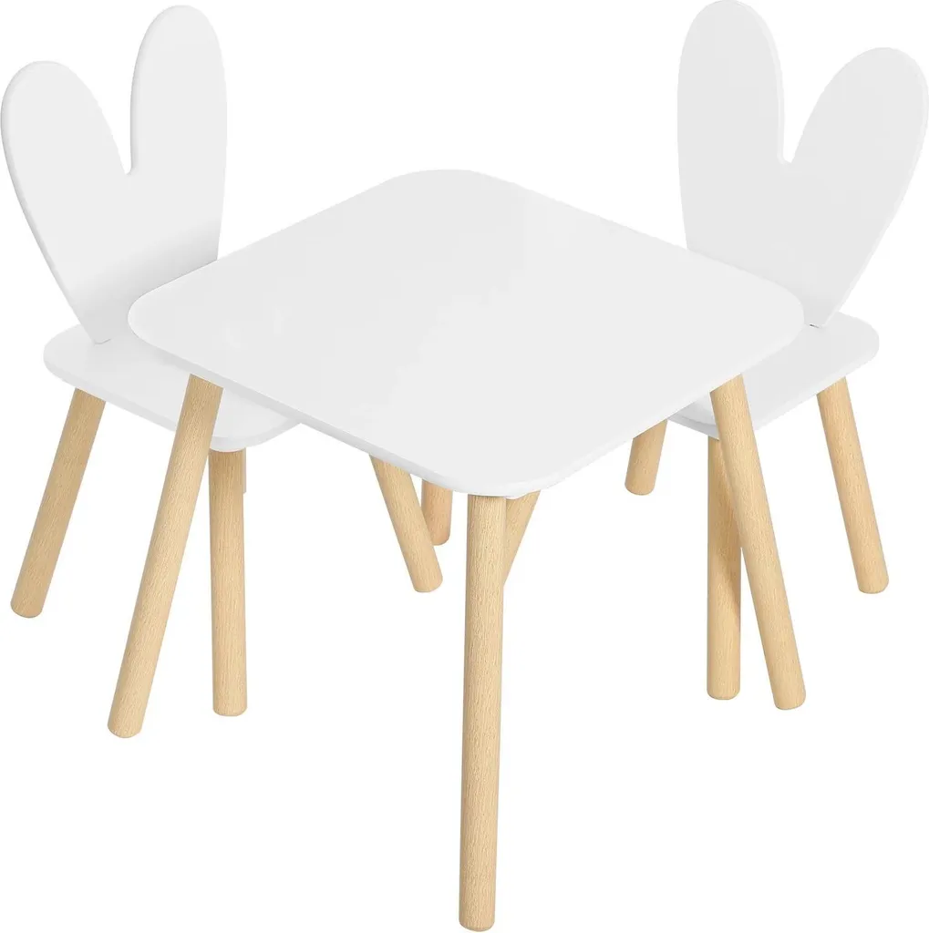 Table et 2 chaises pour enfants en bois de pin blanc - Ensemble complet