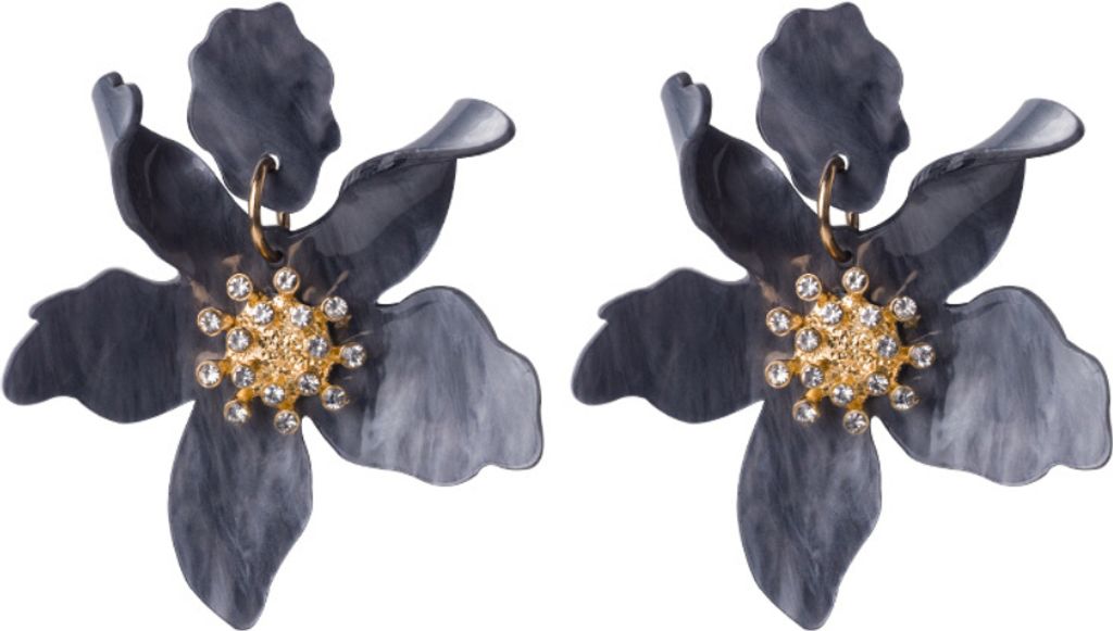 Elegante Damen Acryl-Blumen-Anhänger, Statement-Ohrstecker, Ohrringe, Schmuck, Geschenk-Grau