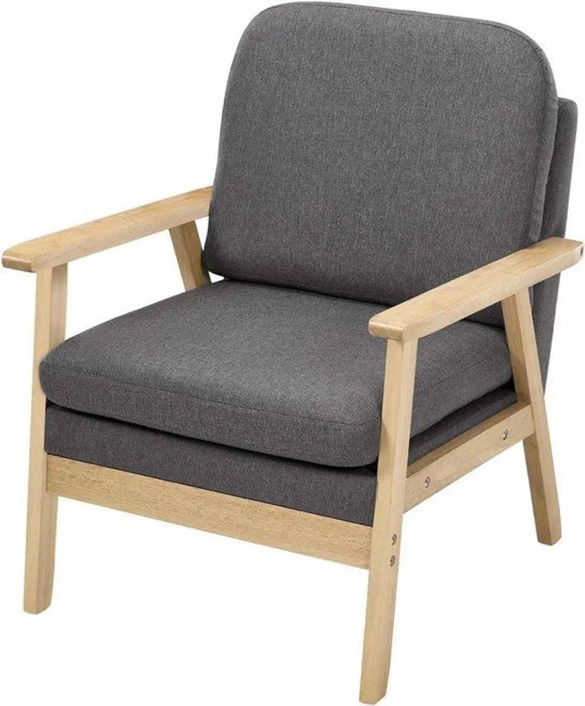 Fauteuil de salon bois massif avec coussin gris foncé - 64x81,5x66,5cm