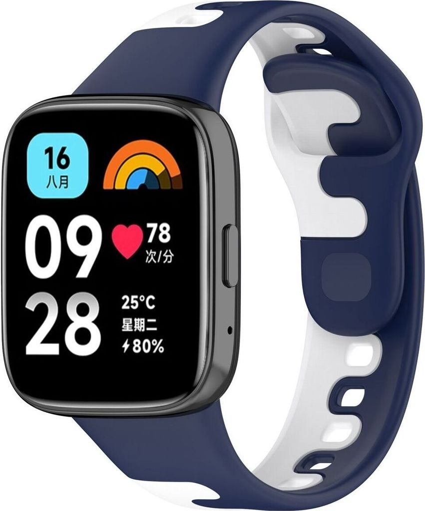 Silikon Ersatz Armband für Xiaomi Redmi Watch 3 Lite, Farbe:Blau Weiß