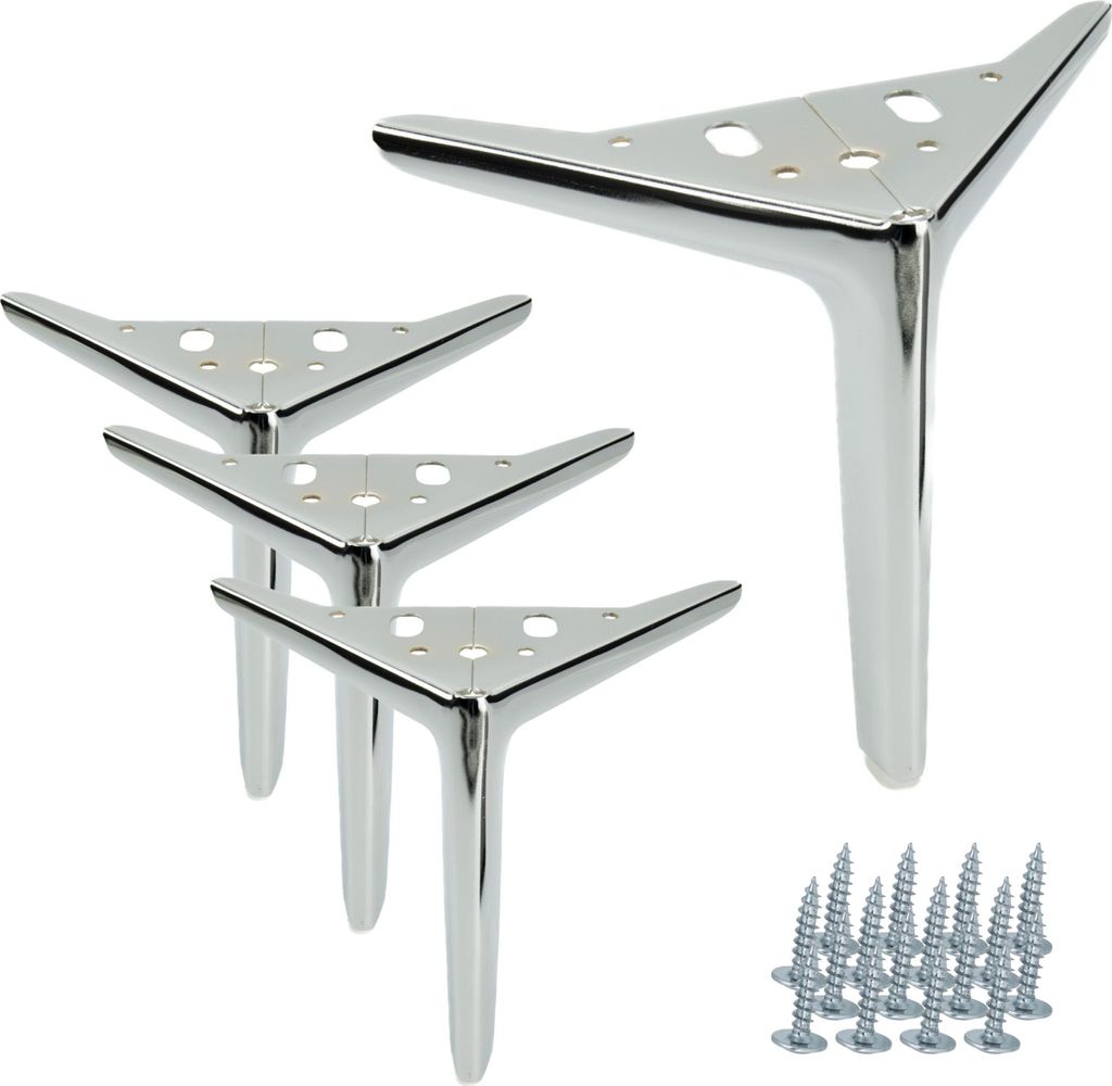 4x Möbelbein Elegant Hochglanz Silber Chrom 18 cm mit Bodenschutz, für Sofa, RTV-Möbel und Kommoden, Minimalistisches Design, Einfache Montage