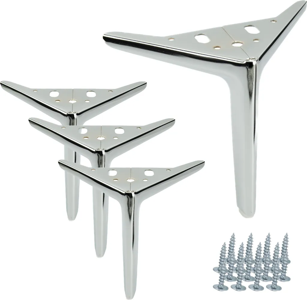 4 Pieds de meuble 18 cm Argent brillant Chrome pour Canapé et Commode