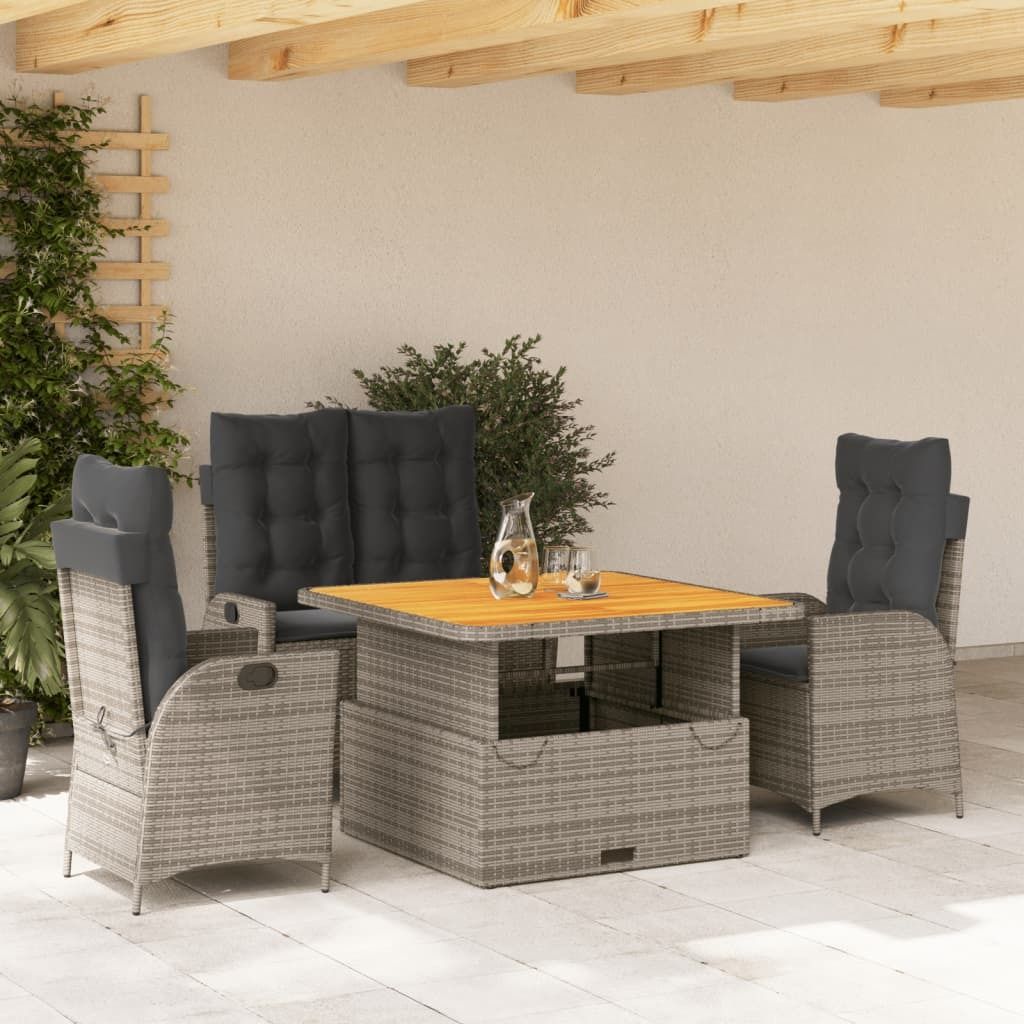 Maison Exclusive - 4-tlg. Garten-Essgruppe mit Kissen Grau Poly Rattan