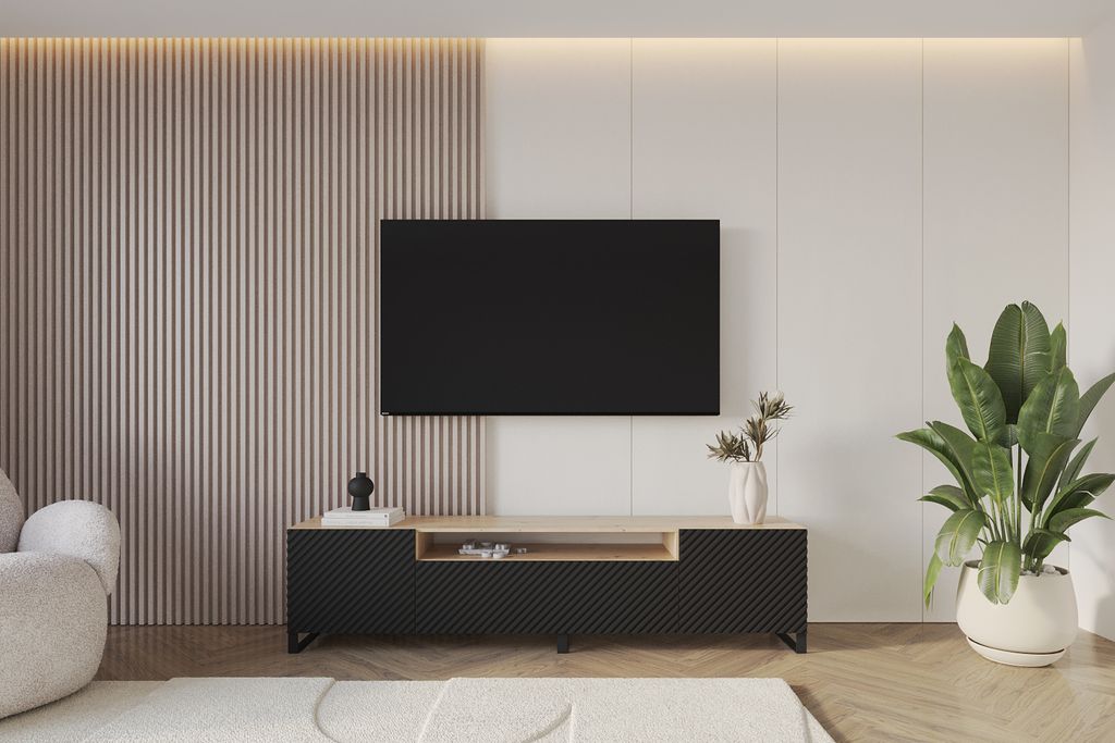 ALTDECOR TV-Schrank ZENO-S mit Gefrästen Fronten 200x53x41 Lowboard, TV Möbel, TV Cabinet, Fernsehtisch, Fernseher Schrank, TV Kommode, TV Tisch,...