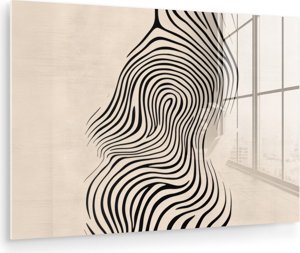 MuchoWow Glasbilder - Bilder auf Wandbild - Foto auf Glas Linien - Abstrakt - Gewellt - Schwarz 60x40 cm Wanddekoration aus Glas - Acrylglasbild - ...
