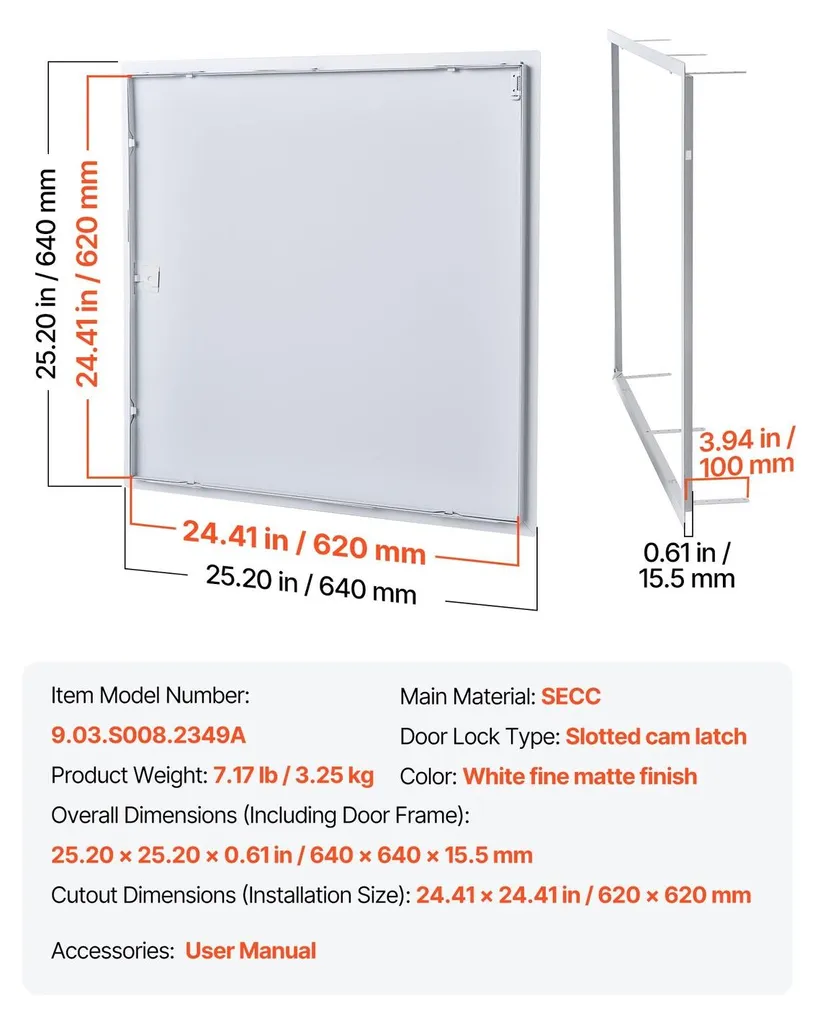 Cache-trou mural en acier pour masquer les gaines techniques 24x24 - 7