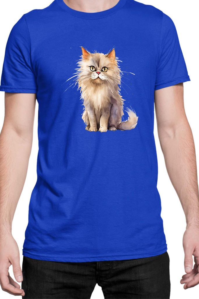 Herren T-Shirt Funny Cats Breeds British Longhair Cat 016, Man M / Blau