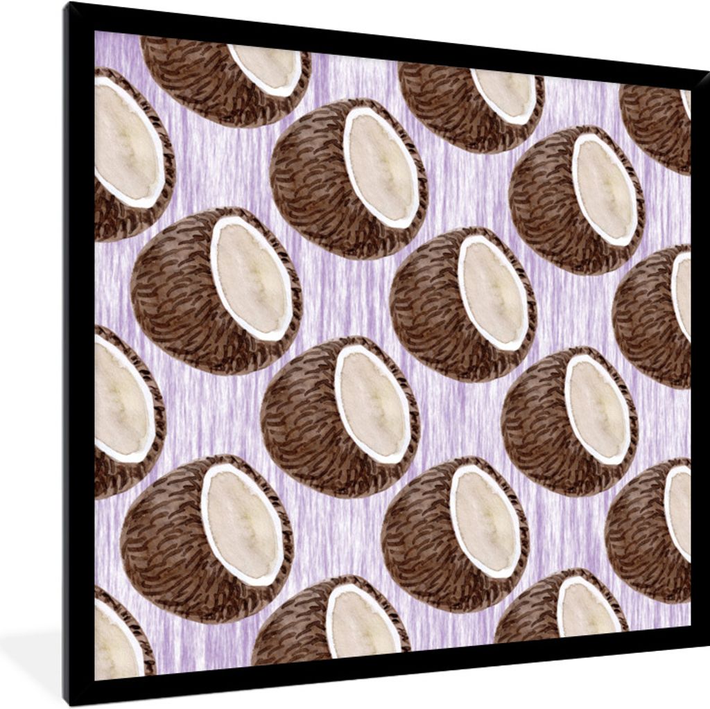 MuchoWow Gerahmtes Poster Kokosnuss - Lila - Weiß 40x40 cm - Poster mit Schwarzem Bilderrahmen Wandposter Rahmen Foto Bilder - Mit Rahmen - Wand...