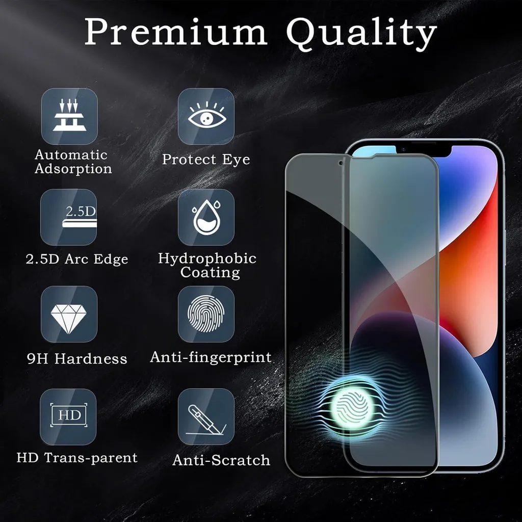 confezione da 2 pellicole per la protezione dello schermo e della fotocamera dell'iPhone 14 Plus - Pellicola in vetro blindato anti-spia, schermo HD per la privacy, resistente alle impronte digitali, durezza 9H - 2