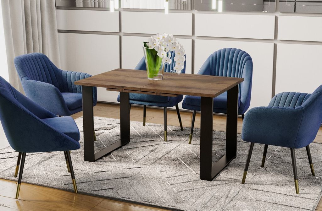 Endo-Möbel Esstisch Cora 130cm - 210cm ausziehbar Kufentisch Metall Küchentisch (Monastery Eiche)