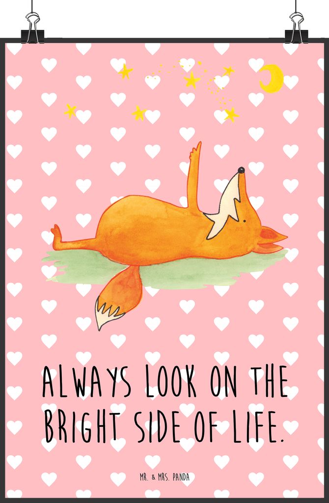 Mr. & Mrs. Panda Bild Fuchs Sterne DIN A2 - Rot Pastell - Geschenk, wanddeko, Romantik, Spruch Positiv, Kunstdruck, poster, Mond, Optimistisch, Wan...