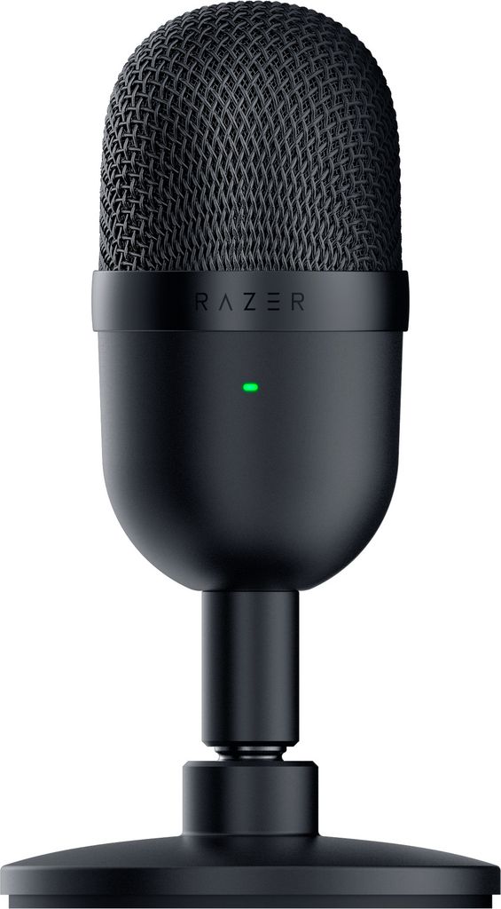 A black Razer Seiren Mini microphone on a white background.
