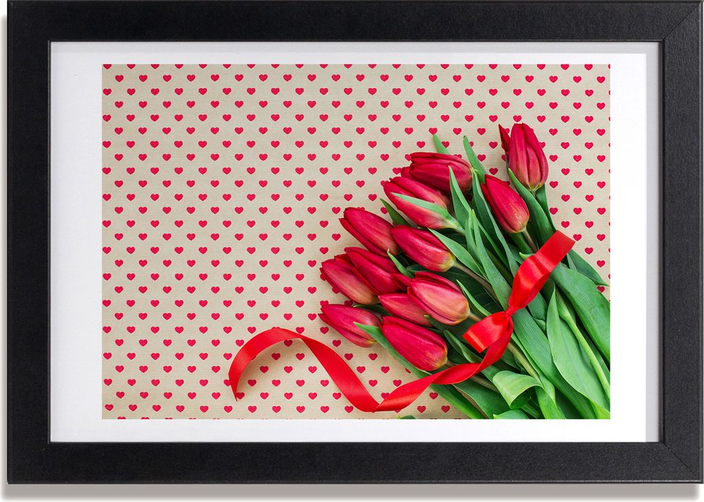 Bild 30x20 MDF-Rahmen, Wandkunst Tulpen Herzen