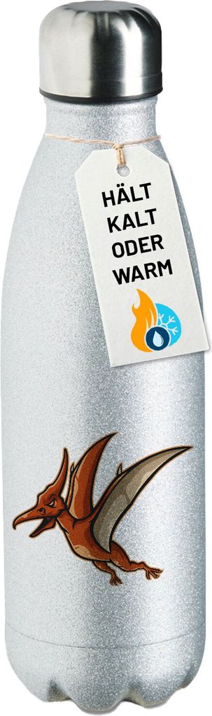 Huuraa Trinkflasche Pteranodon Dinosaurier 500ml Silver Edelstahl Wasserflasche Trinkflasche Geschenkidee