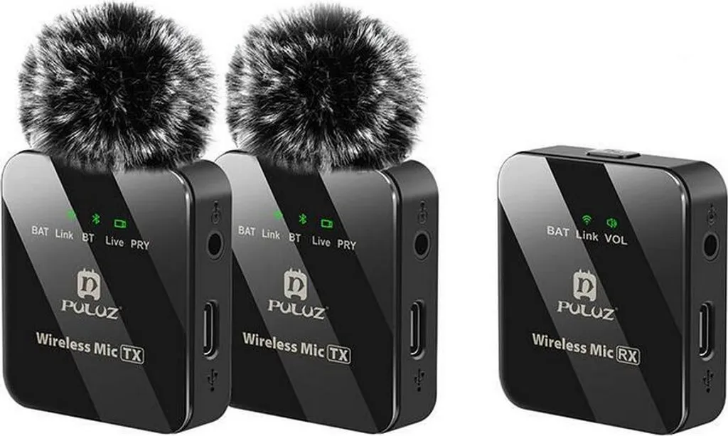 Microfono Doppio Puluz Wireless per TikTok e YouTube | 2 TX + 1 RX