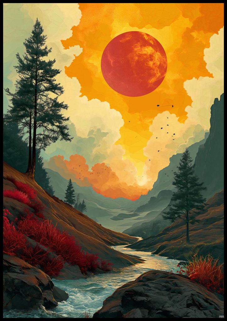 Plakat 70x100cm Wilder Fluss bei Dämmerung
