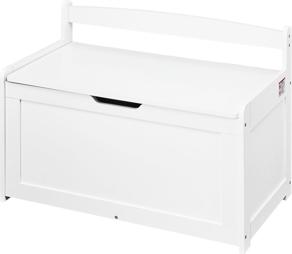 SucceBuy Holzspielzeugtruhe für Kinder, Aufbewahrungsbox für Kleinkinderspielzeug mit Klappdeckel und Sicherheitsscharnier, 83 x 45 x 61 cm, gro...