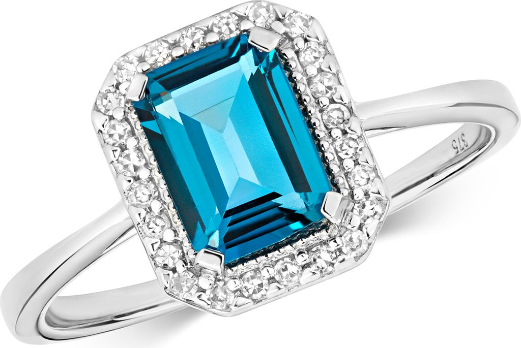 9 Karat (375) Weißgold Cluster Damen - Diamant Ring Brillant-Schliff 0.09 Karat mit London - Blautopas, 58 (18.5); TRS14855RSQ
