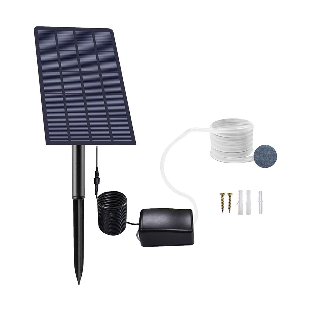 2 W Plug-in-Solar-Sauerstoffpumpe, Aquarium-Sauerstoffbeluefter, Aquarium-Sauerstoffbeluefter, Luftpumpe, Angelbeluefter mit Rohr, Luftblasensteine...