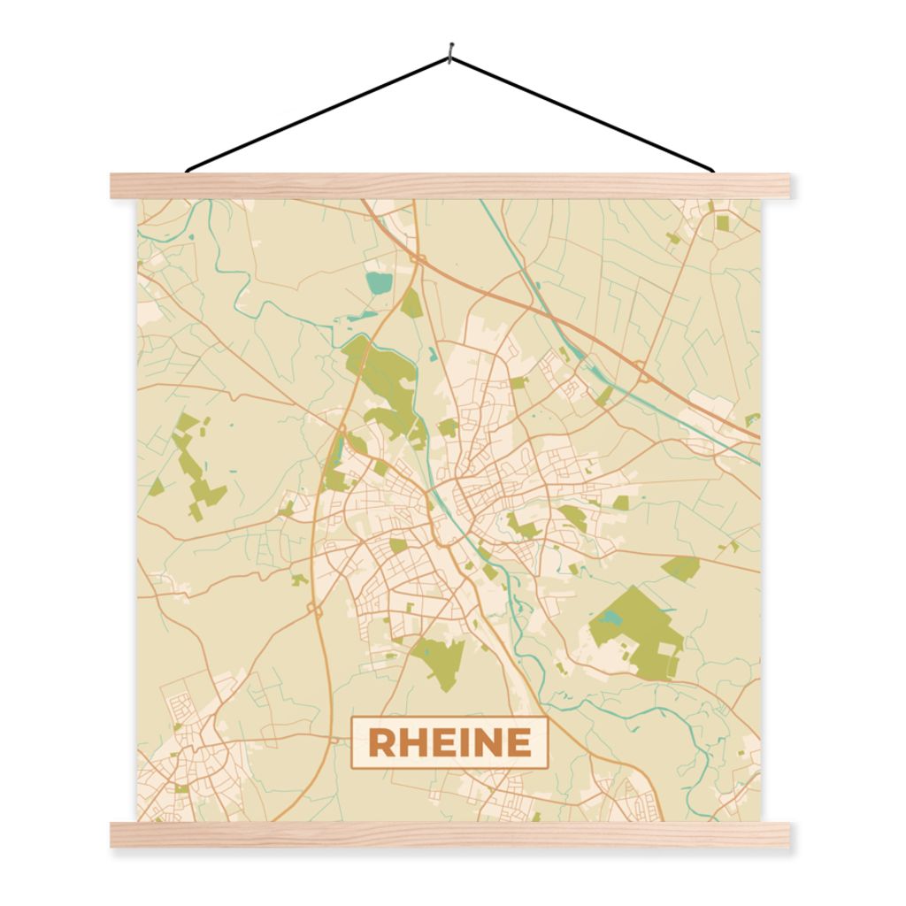 MuchoWow Textilposter Karte - Rheine - Vintage - Stadtplan 40x40 cm mit holzfarbenen Rahmen - Posterleiste