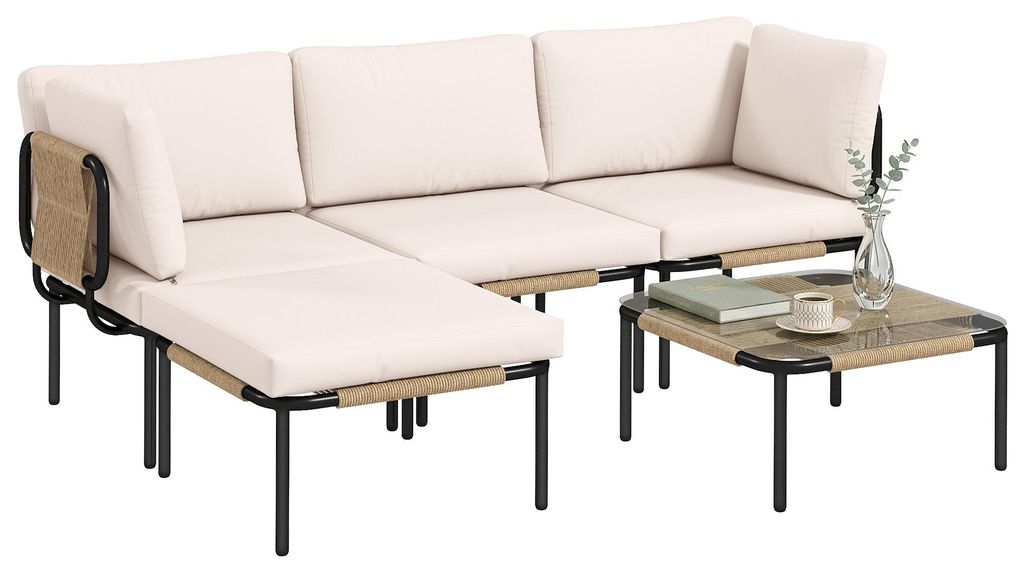 Outsunny Polyrattan Gartenmöbel Set 5-teilig Lounge Set mit Produktbild 