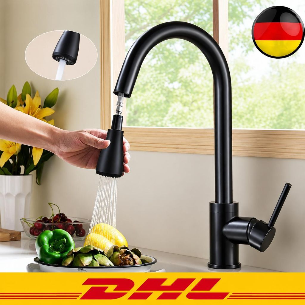 Wasserhahn Küche 360° Küchenarmatur mit Ausziehbarer Brause Produktbild 