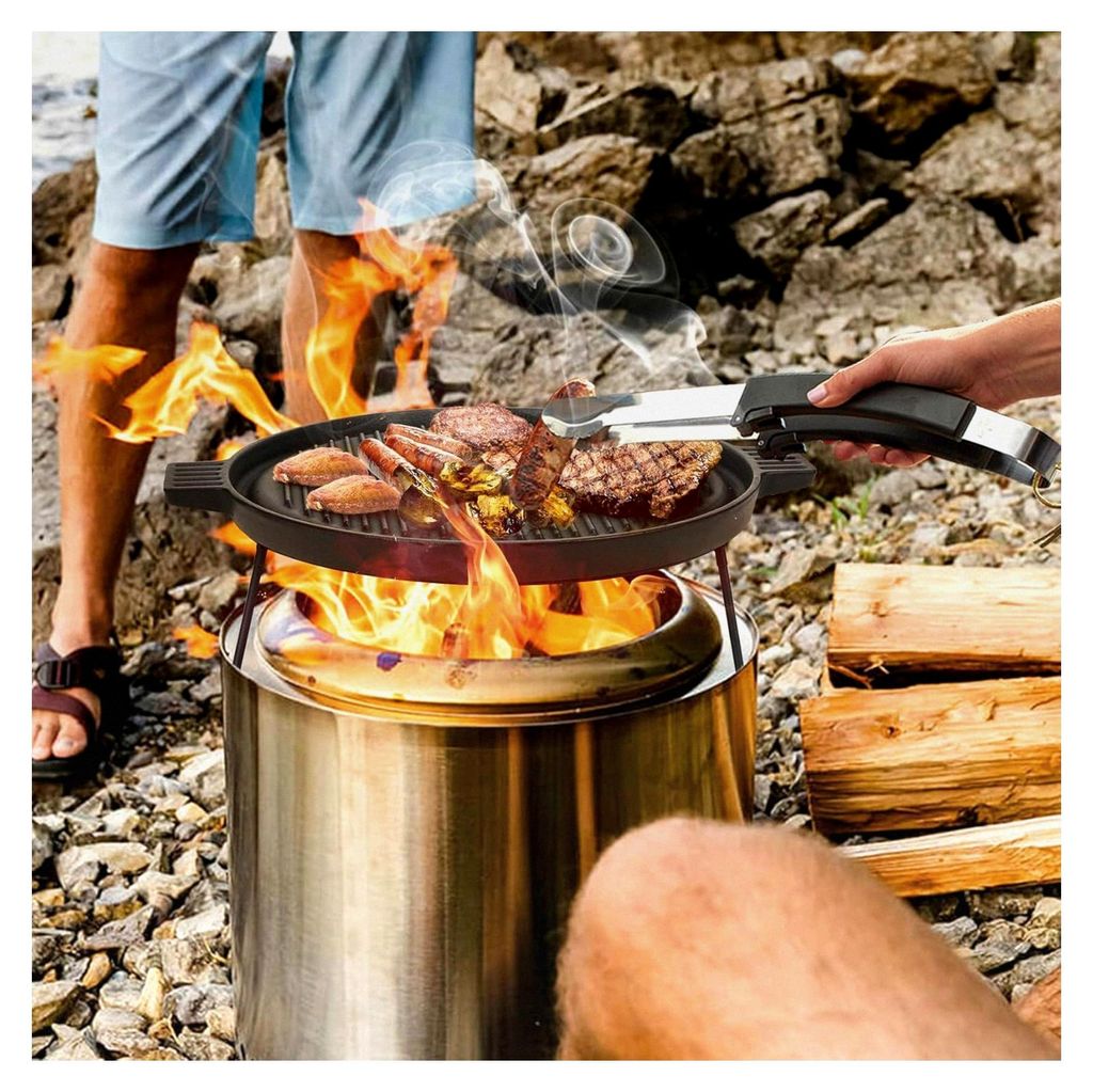 Gusseisen Grillplatte mit abnehmbaren Füßen, BBQ-Griddleplatte für Solo Stove 15" Ranger Feuerstelle, Ø 35,5 cm, Grillschalen mit Griff für Gr...