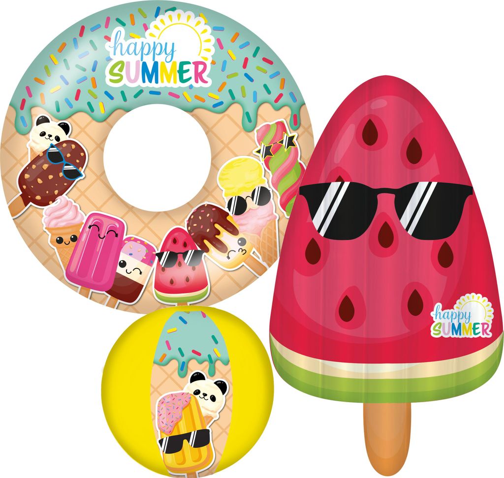 Happy People - Happy Summer 3er Strandset Wasserball, Schwimmring & Luftmatratze baden planschen