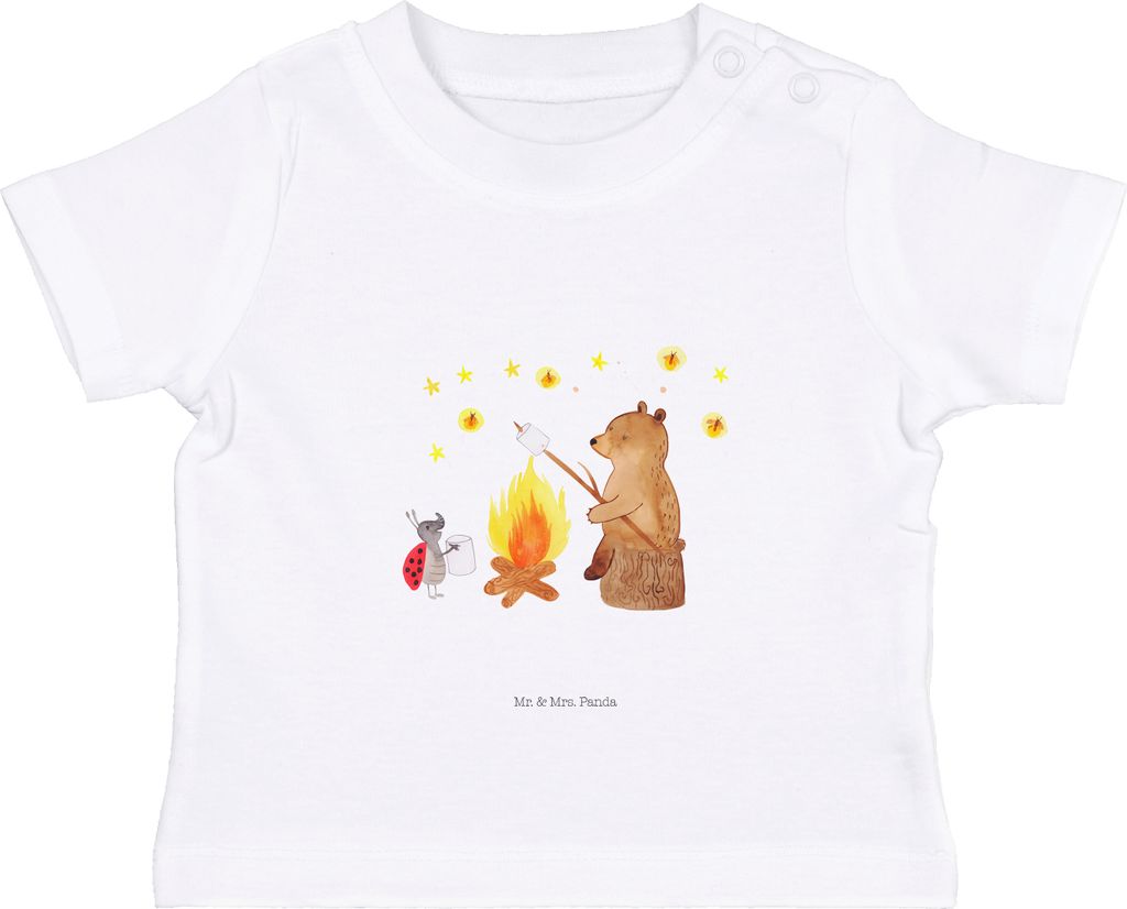 Mr. & Mrs. Panda T-Shirt Bär & Marienkäfer Lagerfeuer 12. - 18. Monat - Weiß - Geschenk, Babyshirt, Baumwolle Baby Shirt, Baumwollshirt, Teddy