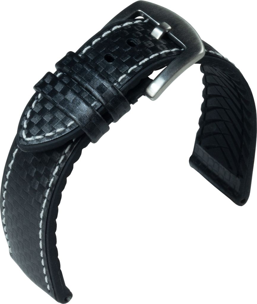 Eulit Eutec Uhrenarmband schwarz atmungsaktiv Carbonoptik Kontrastnaht, Stegbreite:22mm, Schließe:Silbern
