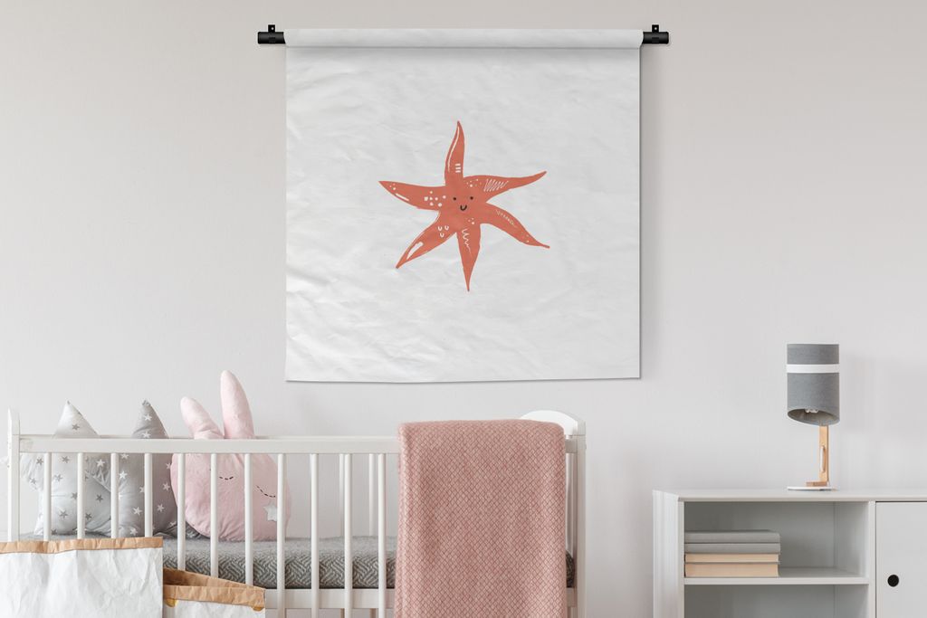 MuchoWow Wandteppich Wandbehang Seestern - Rosa - Pastell 90x90 cm Tapisserie Dekoration Wandtuch - Wandaufhänger