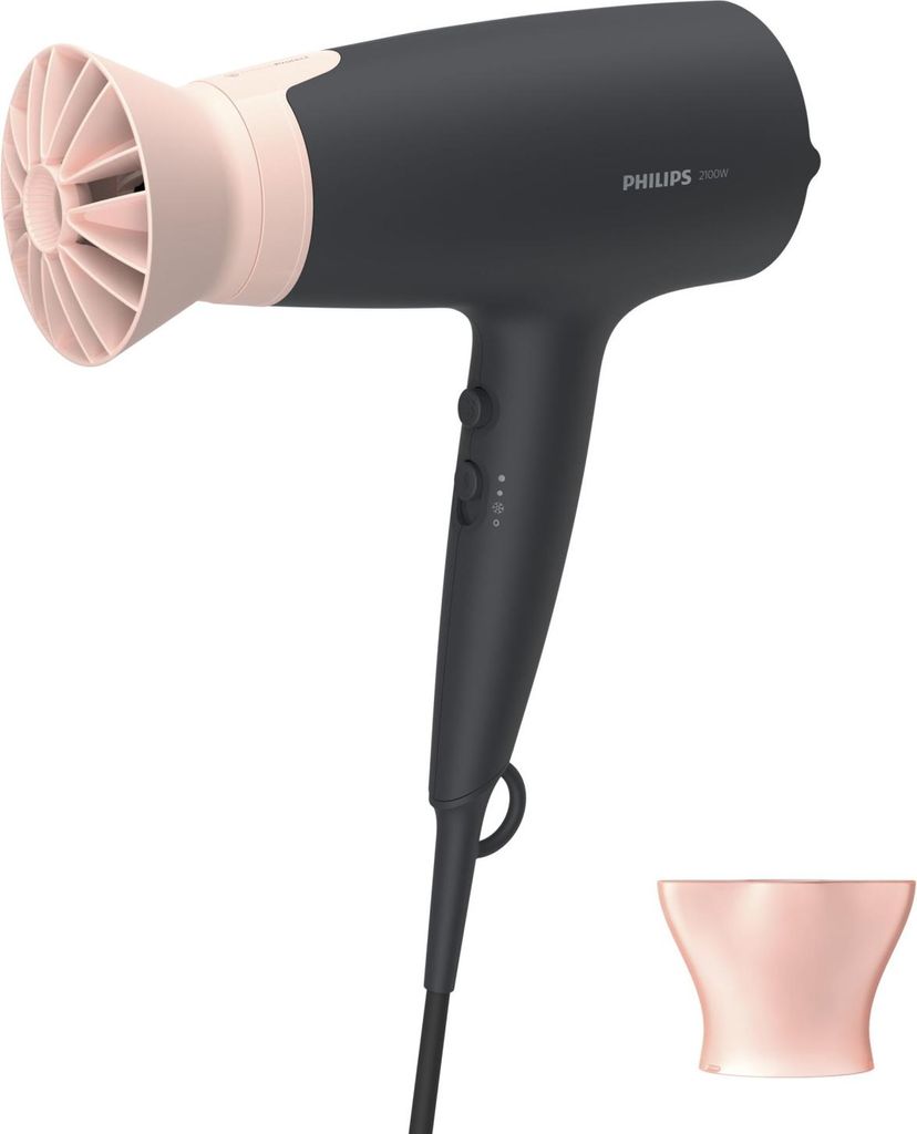 Philips Series 3000 Haartrockner mit ThermoProtect Aufsatz - 2100W, Ionisierungsfunktion, 6 Hitze- und Geschwindigkeitsstufen (Modell BHD350/10)