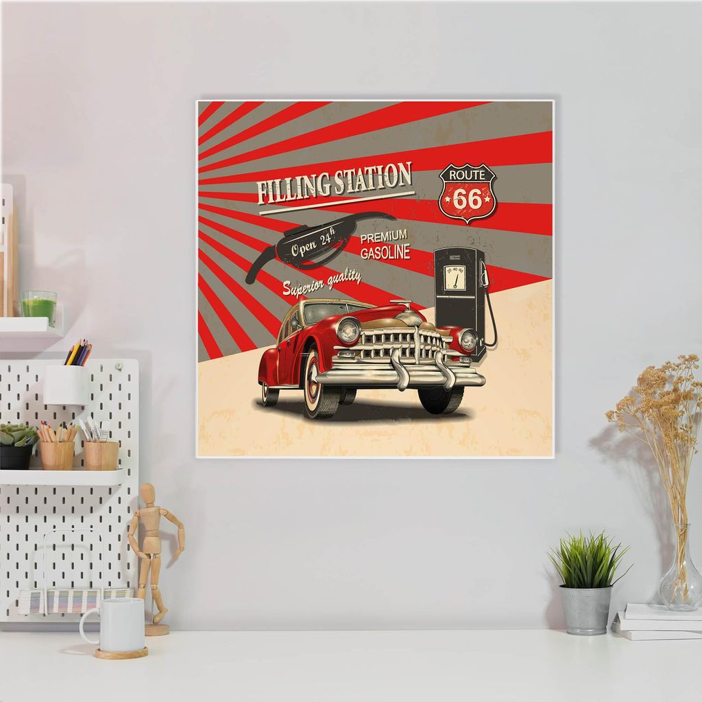 Design Stahlmagnettafel Quadratisch 50x50cm Filling Station