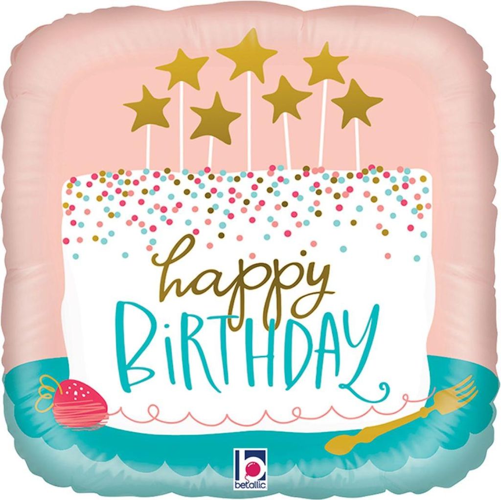 18"/Ø46cm Folienballon Eckig "Happy Birthday" Kuchen