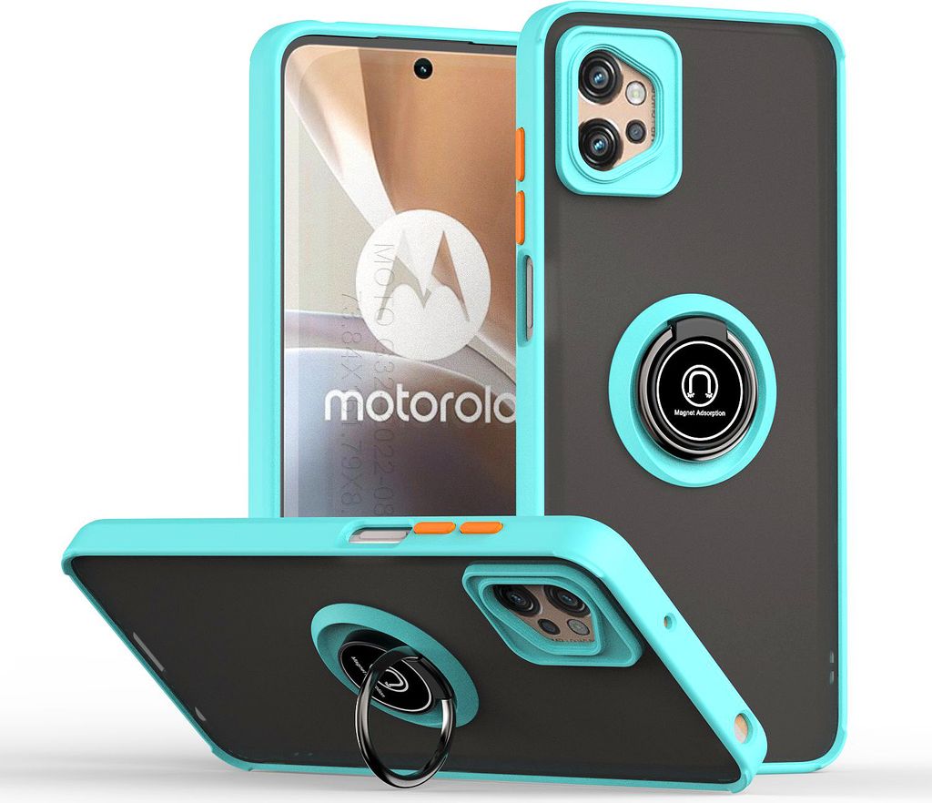 Moto G32 Hülle, Ring Halter Ständer Matte Transluzent TPU Rahmen Stoßfest Schutzhülle für Motorola Moto G32 Hellblau