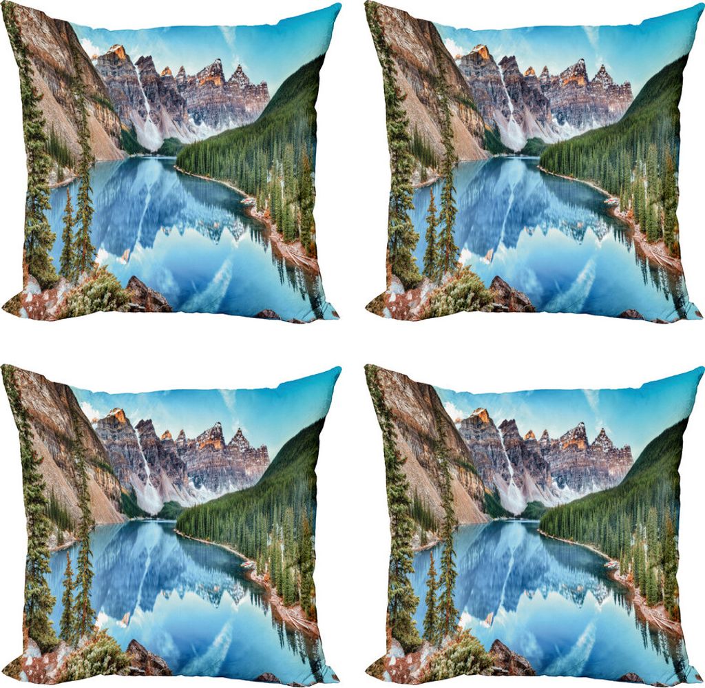 ABAKUHAUS Scenic Sommer Kissenbezug Set (4 Stück), Moraine Lake Panorama, Moderner Doppelseitiger Digitaldruck, 60 cm x 60 cm, Deep Sky Blau Multi...