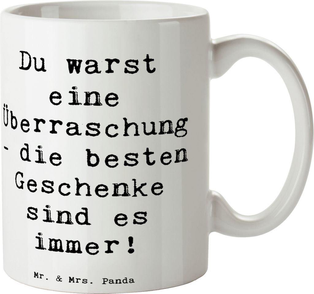 Mr. & Mrs. Panda Tasse Spruch Überraschung Adoptivkind - Weiß - Geschenk, Liebe, Pott, Teetasse, cappuccinotasse, herzerwärmende Sprüche, Gesch...