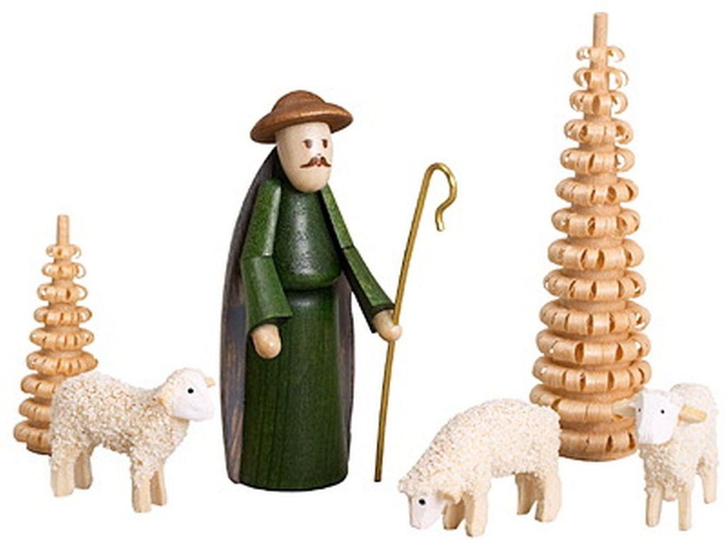 Miniaturfiguren Schäfer mit Schafen und Bäumen bunt Höhe 6,5cm NEU