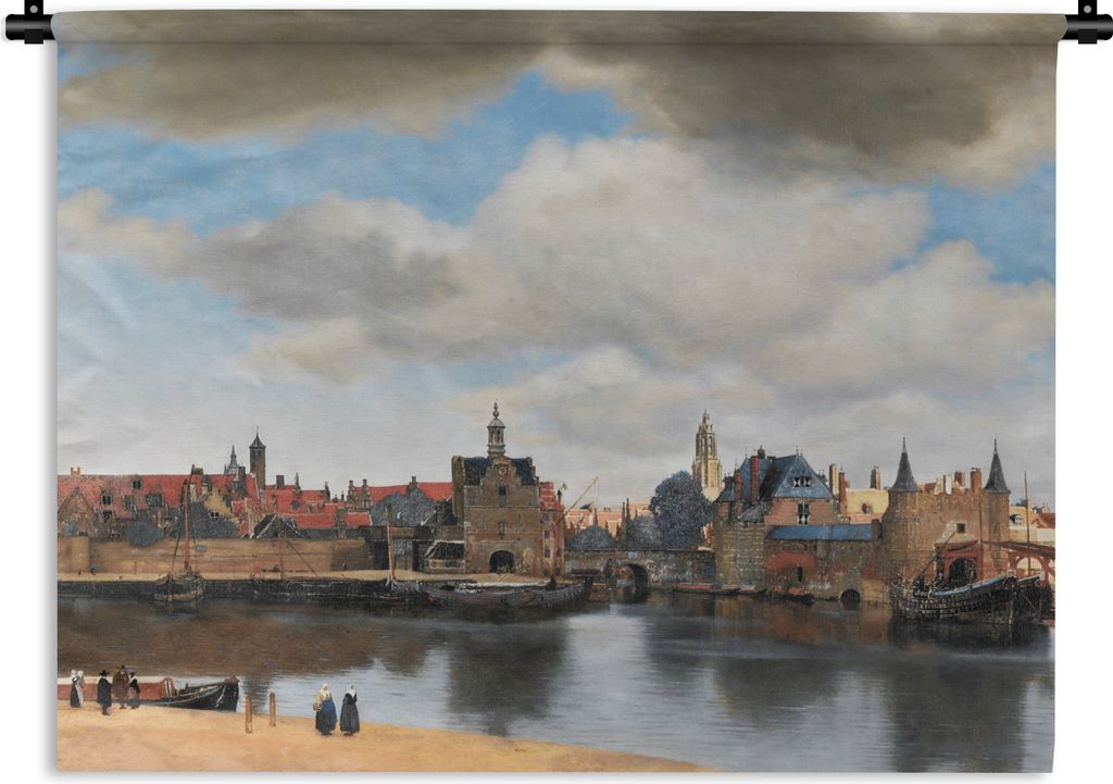 MuchoWow Wandteppich Wandbehang Vermeer - Stadt - Alte Meister - Kunst 60x45 cm Tapisserie Dekoration Wandtuch - Das Schlafzimmer