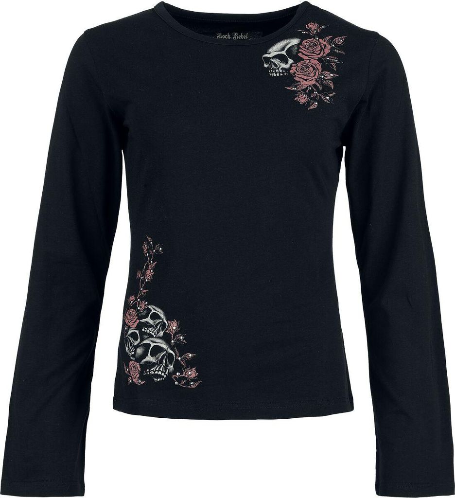 Rock Rebel by EMP Damen schwarzes Langarmshirt mit Skull & Roses Print S