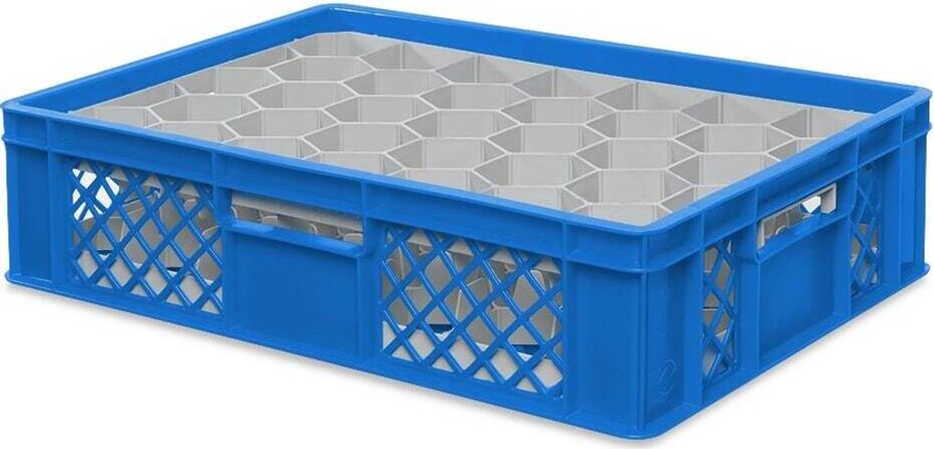 Gläserkiste 600x400 mm für 33 Gläser bis 122 mm Höhe/Durchmesser 75 mm, blau