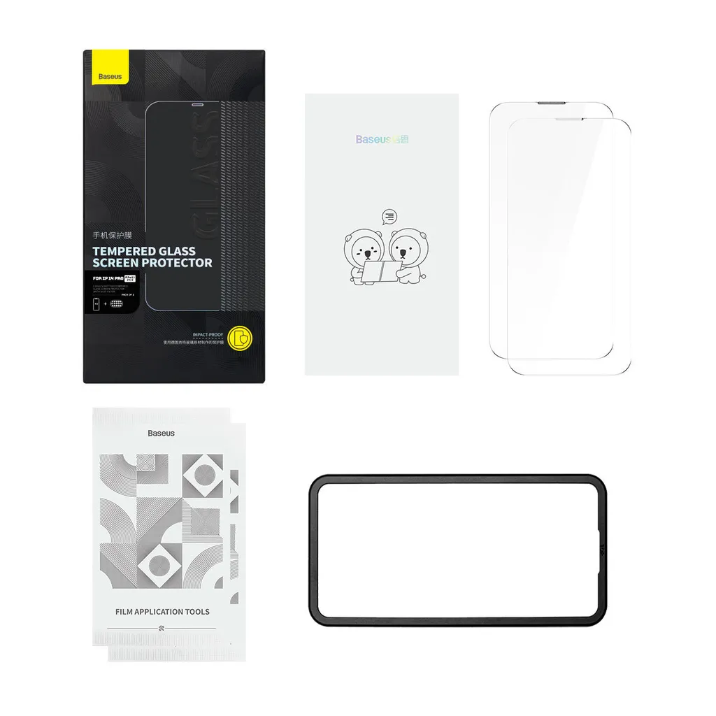 2 Pezzi Vetro Temperato Baseus iPhone 14 Pro + Kit Montaggio - 11